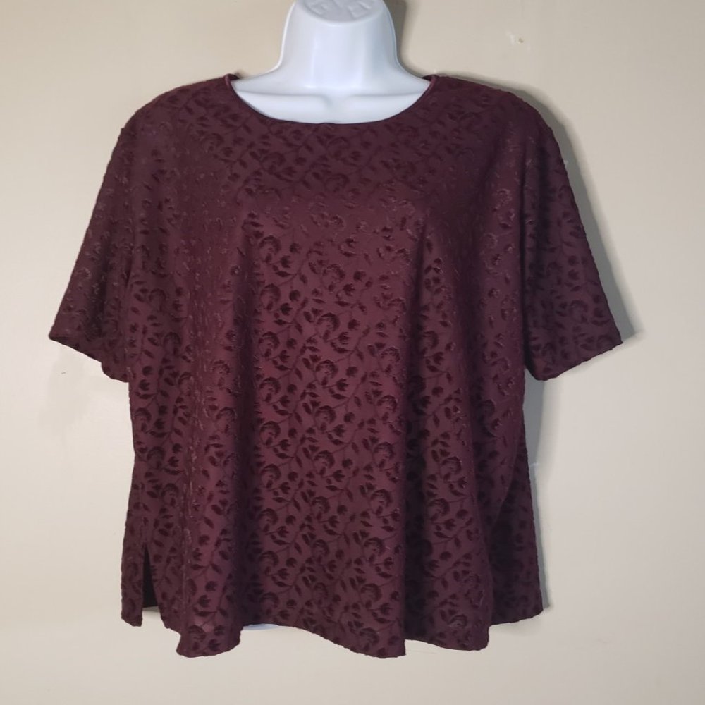 Summer Womens Tops 18W to 20W Kathie Lee Burgandy short sleeve
